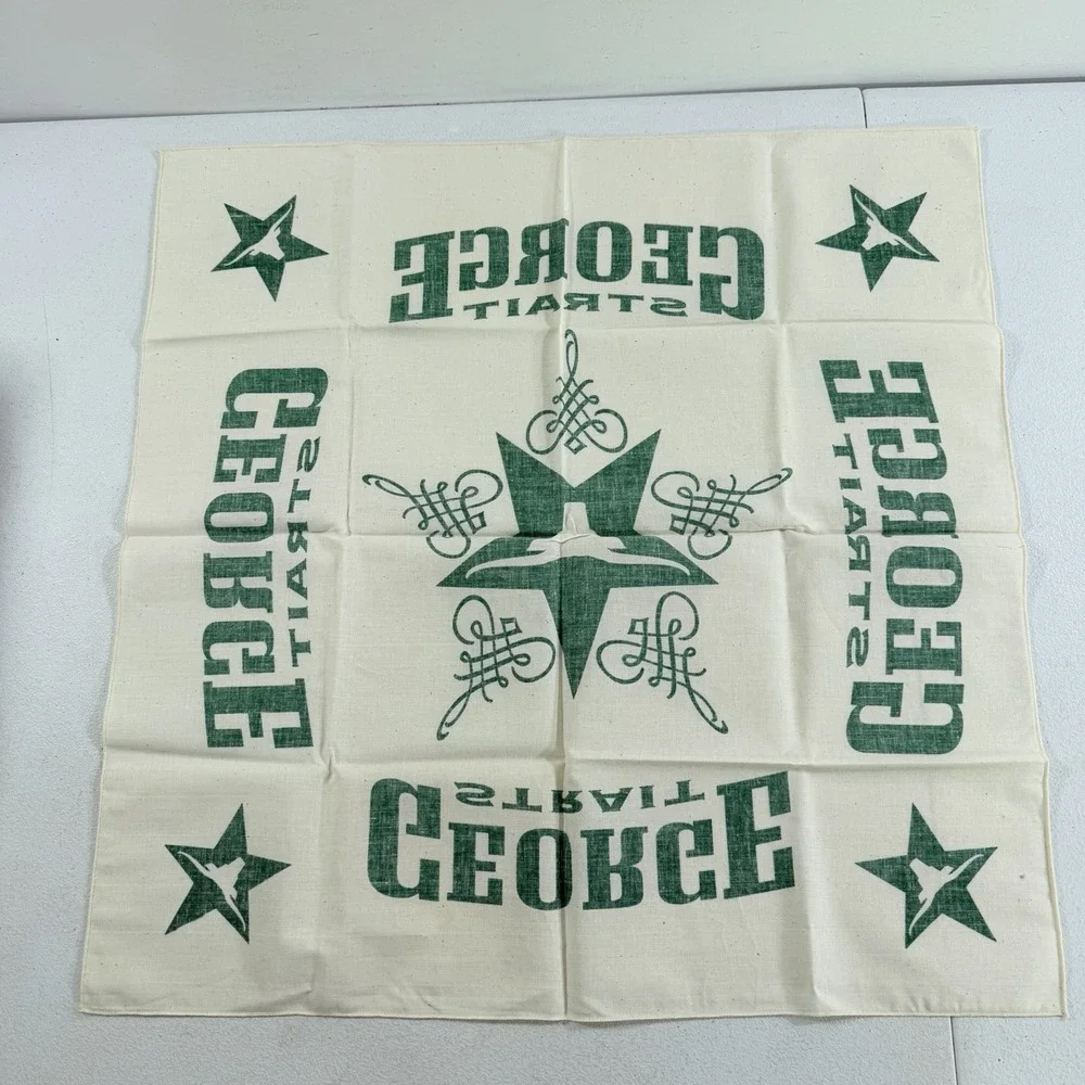 George Strait Country Music Texas Longhorn Beige Green Bandana Scarf 22